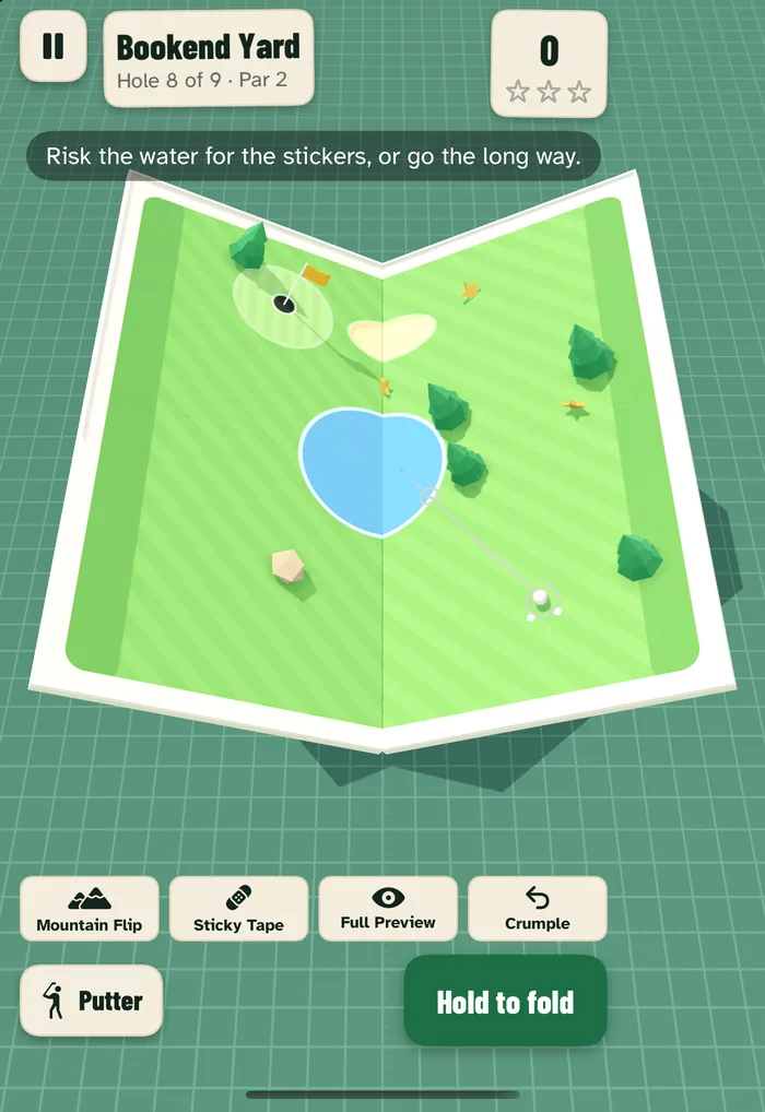 Development screenshot of a folded green paper golf course