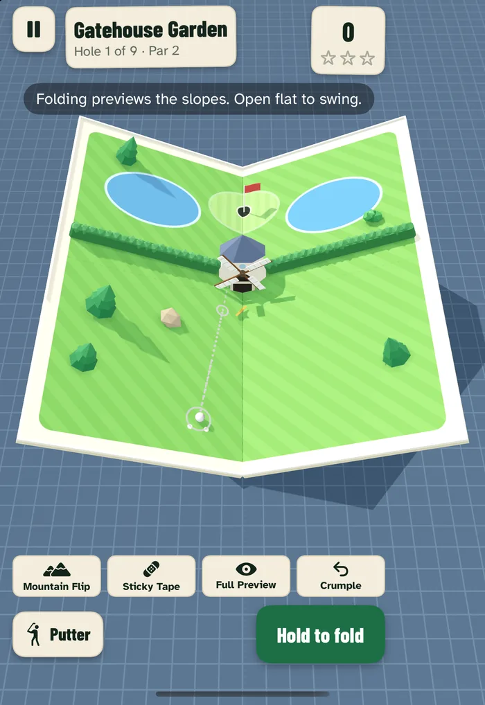 Development screenshot of a miniature paper golf course with a windmill